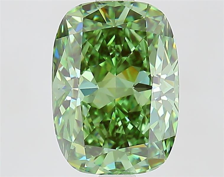 2.53 Ct. Fancy Vivid Green Cushion Lab Grown Diamond