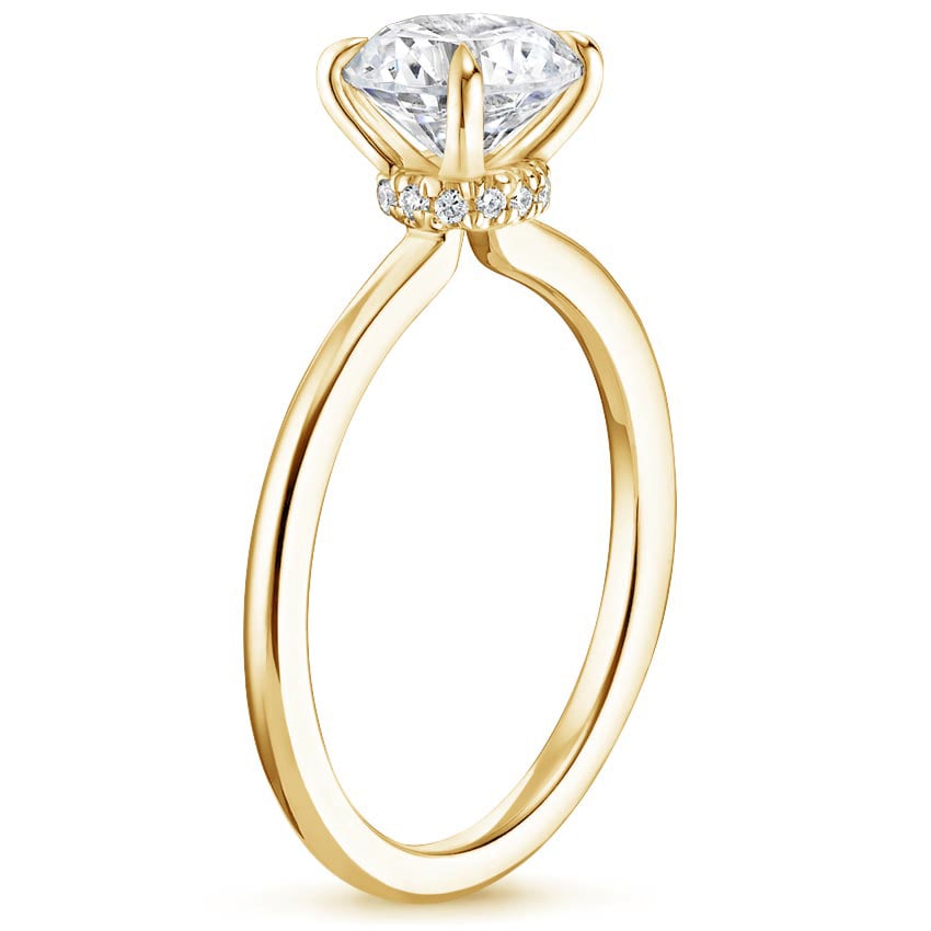 18K Yellow Gold Secret Halo Diamond Ring, large side view