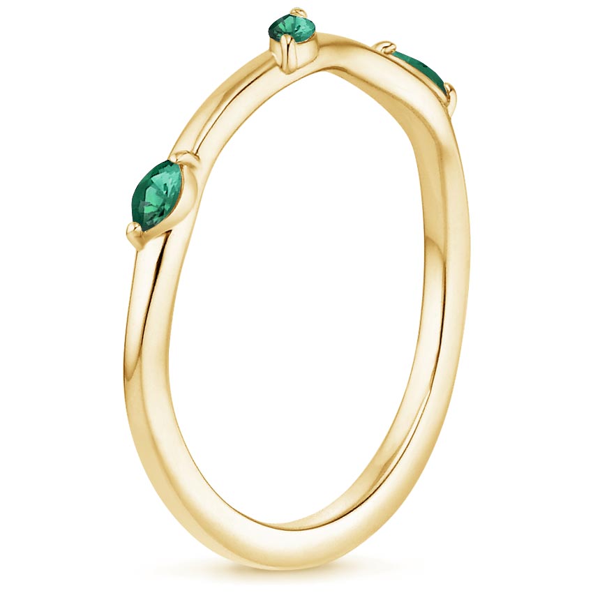 18K Yellow Gold Willow Contoured Ring with Lab Emerald Accents, large side view