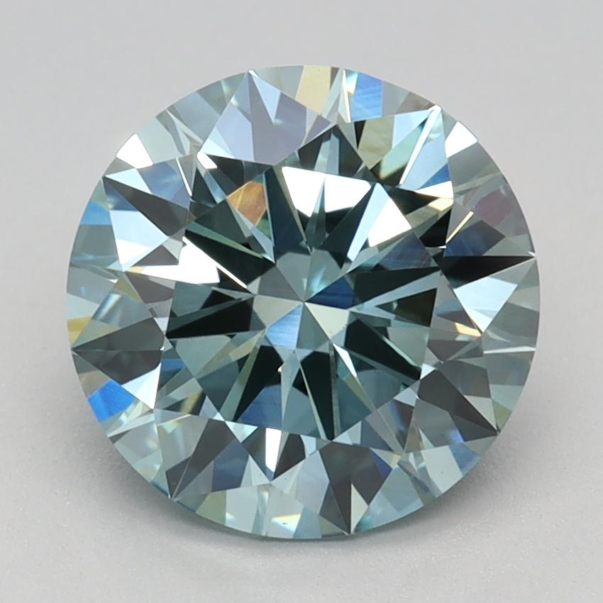 2.16 Ct. Fancy Intense Blue Green Round Lab Grown Diamond