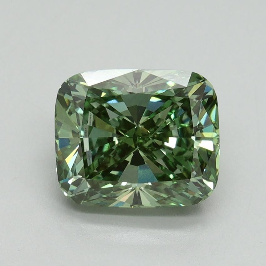 2.08 Ct. Fancy Vivid Green Cushion Lab Grown Diamond