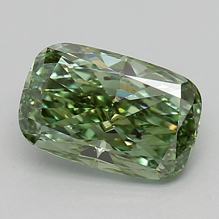 0.79 Ct. Fancy Vivid Green Cushion Lab Grown Diamond
