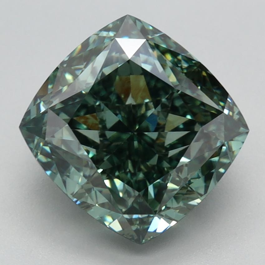 3.54 Ct. Fancy Vivid Green Cushion Lab Grown Diamond