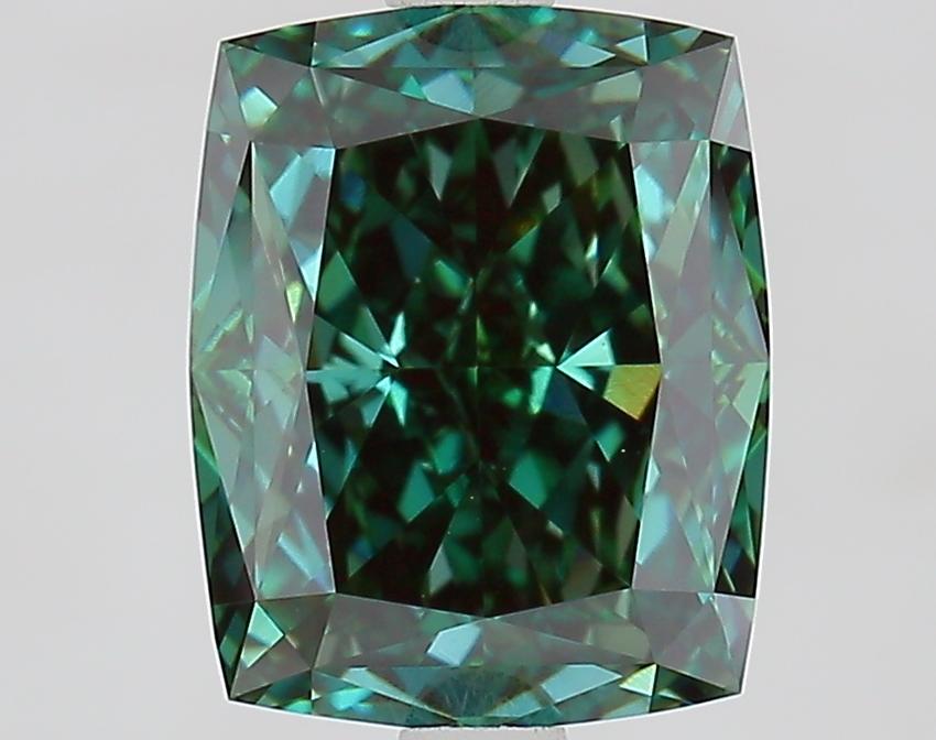 3.08 Ct. Fancy Vivid Green Cushion Lab Grown Diamond
