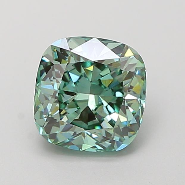 1.52 Ct. Fancy Vivid Green Cushion Lab Grown Diamond