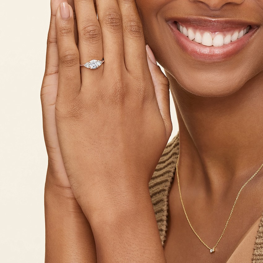 14K Rose Gold Luxe Trillion Cut Three Stone Diamond Ring, large additional view 1