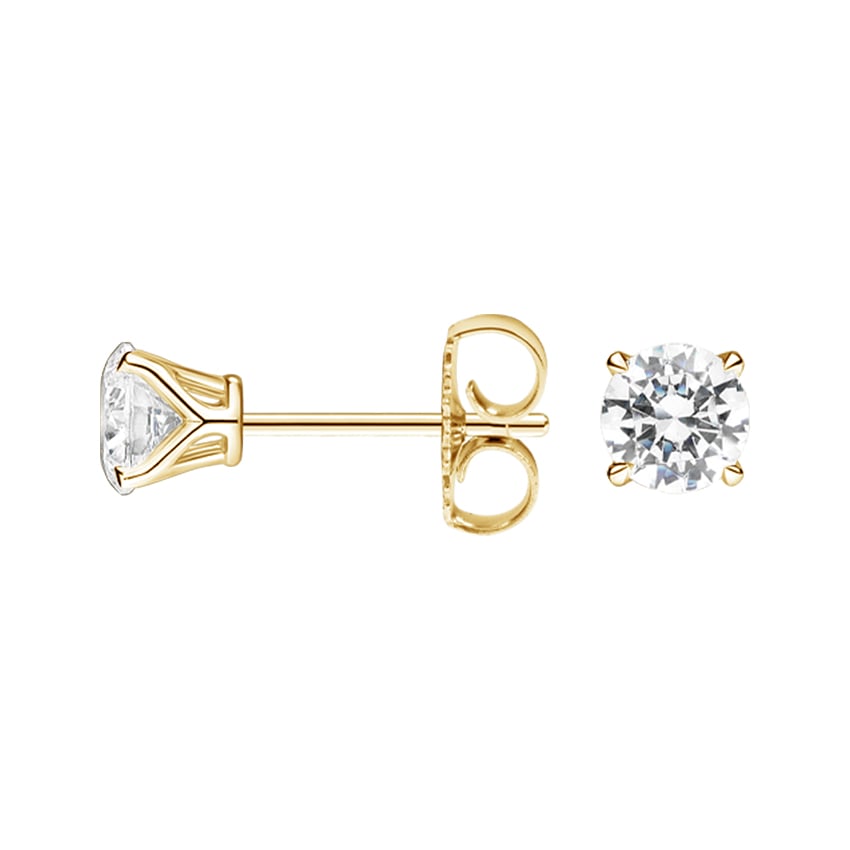 Claw Prong Round Diamond Stud Earrings in 18K Yellow Gold