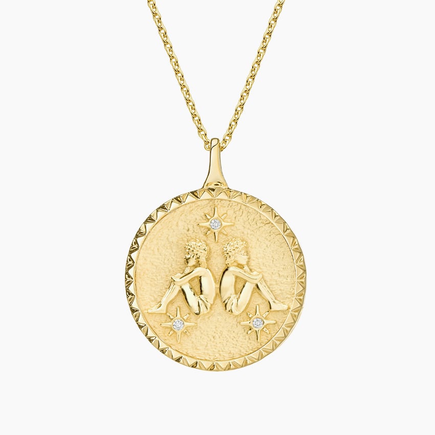 14K Yellow Gold Gemini Zodiac Diamond Pendant