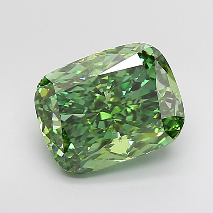 4.34 Ct. Fancy Vivid  Green Cushion Lab Grown Diamond