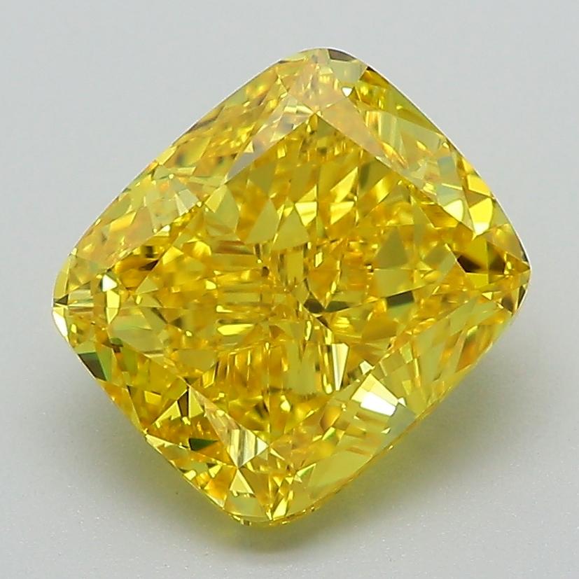 3.01 Ct. Fancy Vivid Yellow Cushion Lab Grown Diamond