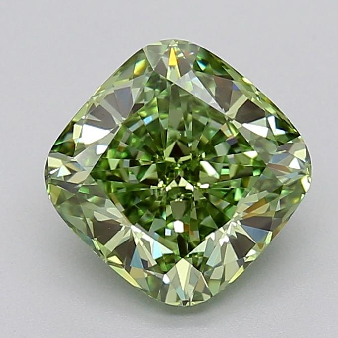2.77 Ct. Fancy Vivid  Green Cushion Lab Grown Diamond