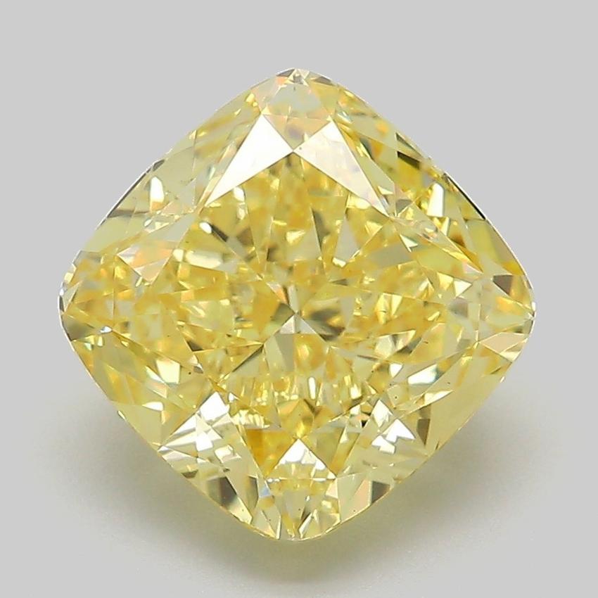 4.05 Ct. Fancy Vivid Yellow Cushion Lab Grown Diamond