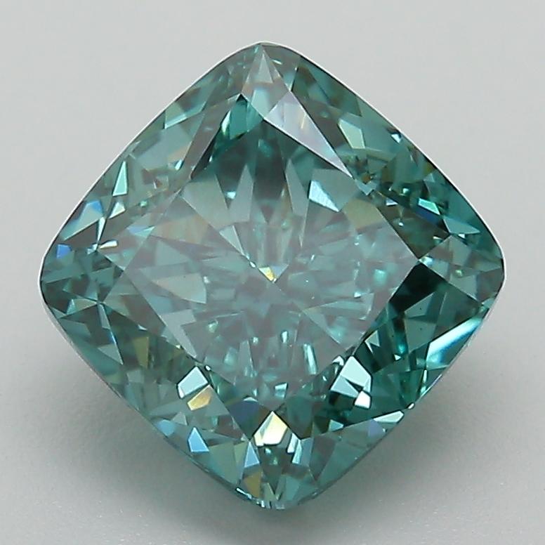 3.06 Ct. Fancy Vivid Bluish Green Cushion Lab Grown Diamond