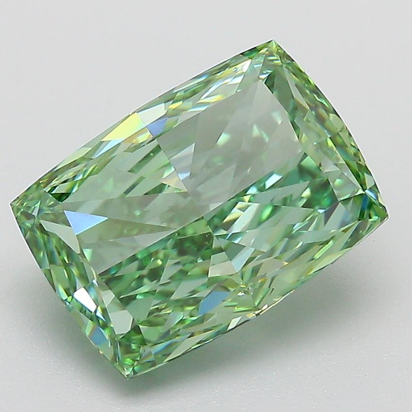 4.03 Ct. Fancy Vivid  Green Cushion Lab Grown Diamond