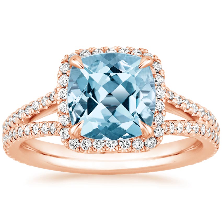 Aquamarine Fortuna Diamond Ring in 14K Rose Gold