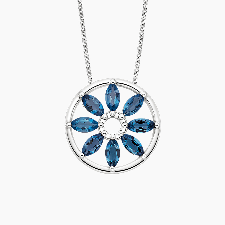 Silver Sunflower London Blue Topaz Pendant