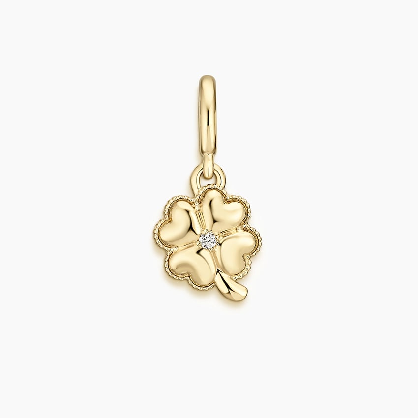 14K Yellow Gold Four-Leaf Clover Diamond Charm