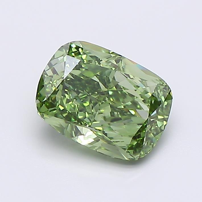 1.53 Ct. Fancy Vivid Green Cushion Lab Grown Diamond