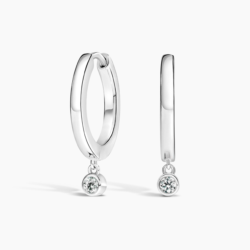 Silver Diamond Drop Huggie Earrings