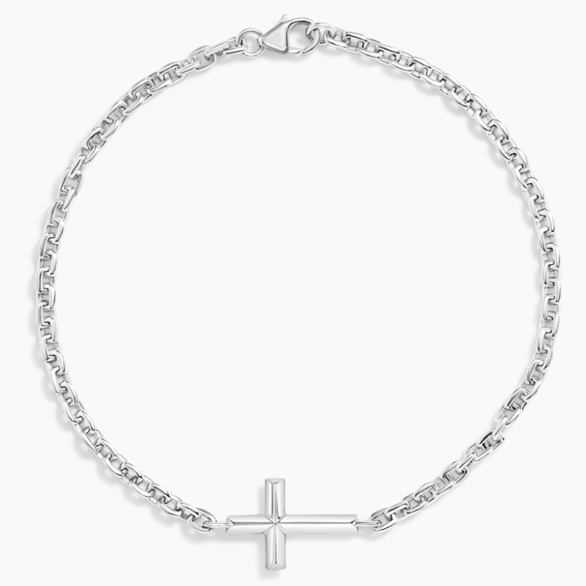 Black Cross Men Bracelet - Onyx Stones (Silver) - Men Jewelry