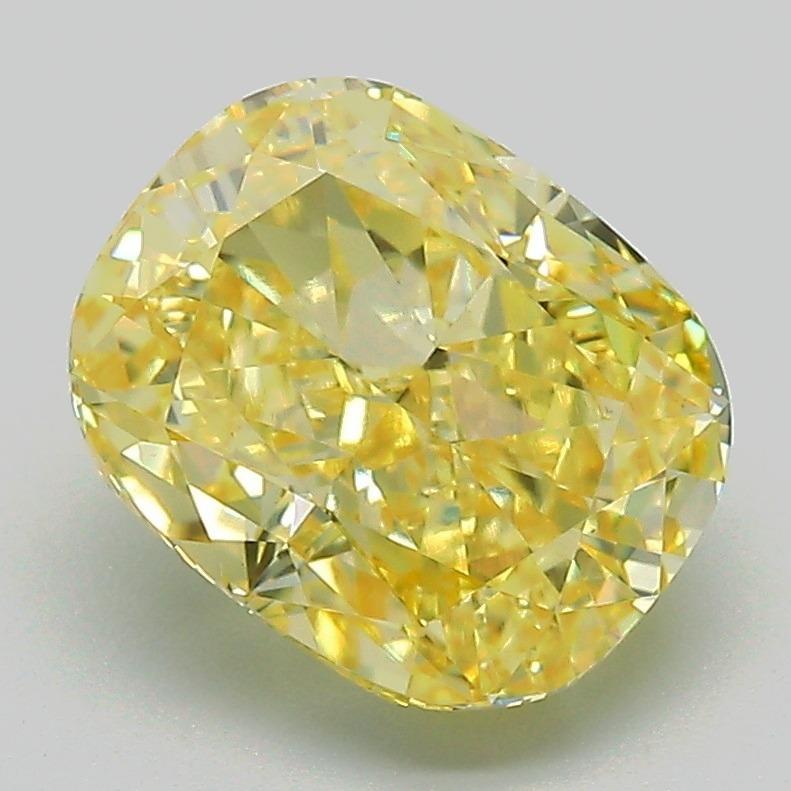 3.01 Ct. Fancy Vivid Yellow Cushion Lab Grown Diamond