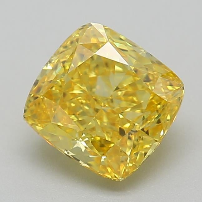 0.92 Ct. Fancy Vivid Yellow Cushion Lab Grown Diamond