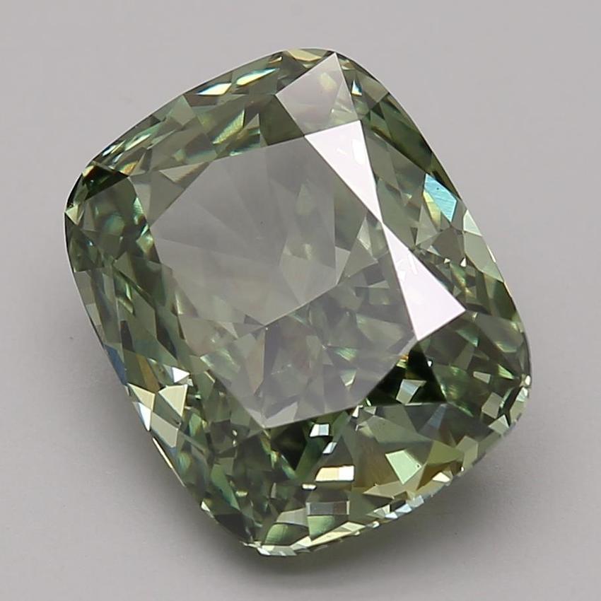 5.37 Ct. Fancy Vivid Green Cushion Lab Grown Diamond