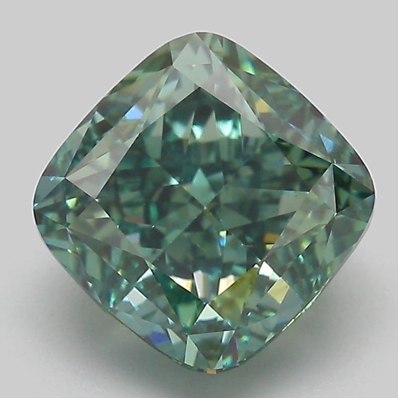 3.53 Ct. Fancy Vivid  Green Cushion Lab Grown Diamond