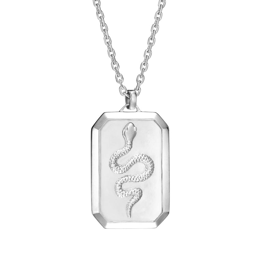 Homme Serpent Tag Necklace in Silver