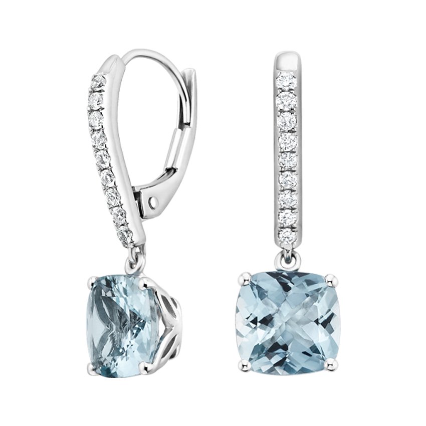 Aquamarine and Diamond Drop Earrings in 18K White Gold