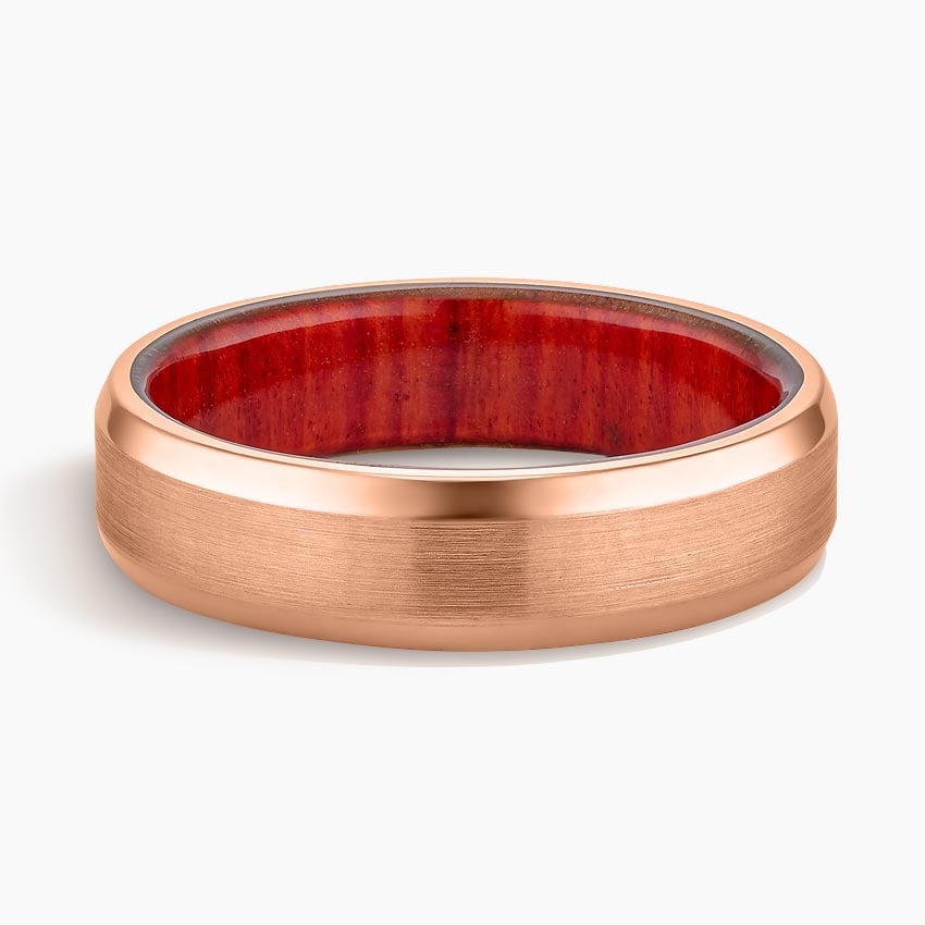 Redheart Wood Satin Finish 6mm Wedding Ring in 18K Yellow Gold