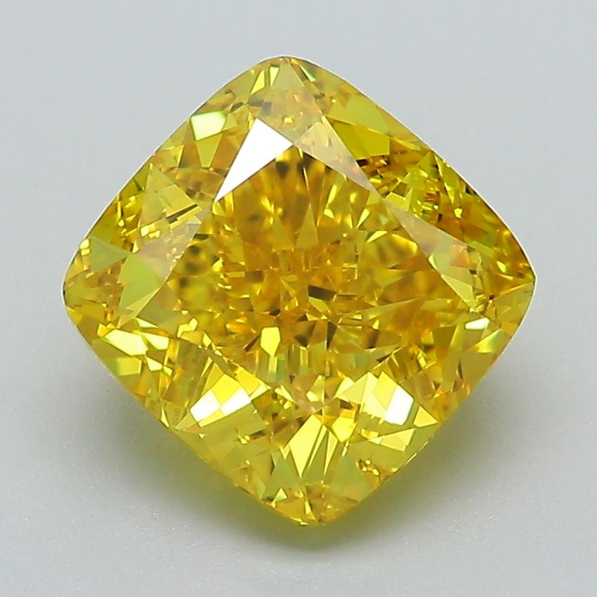 3.32 Ct. Fancy Vivid Yellow Cushion Lab Grown Diamond