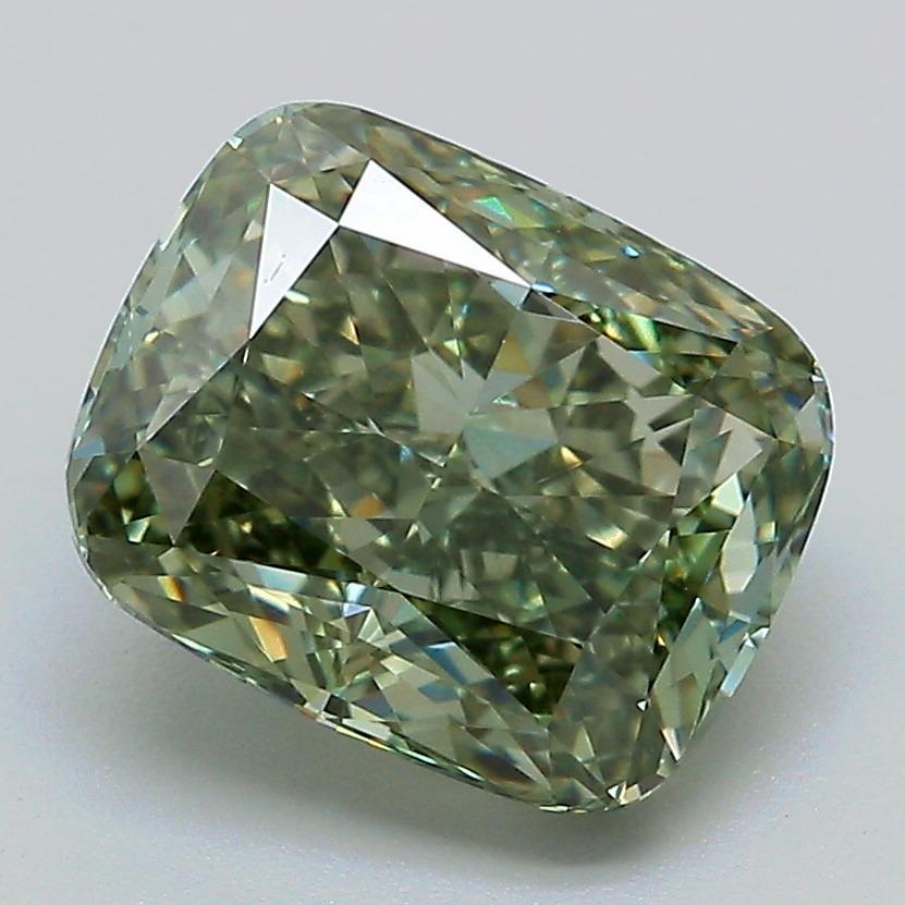 3.18 Ct. Fancy Vivid Green Cushion Lab Grown Diamond