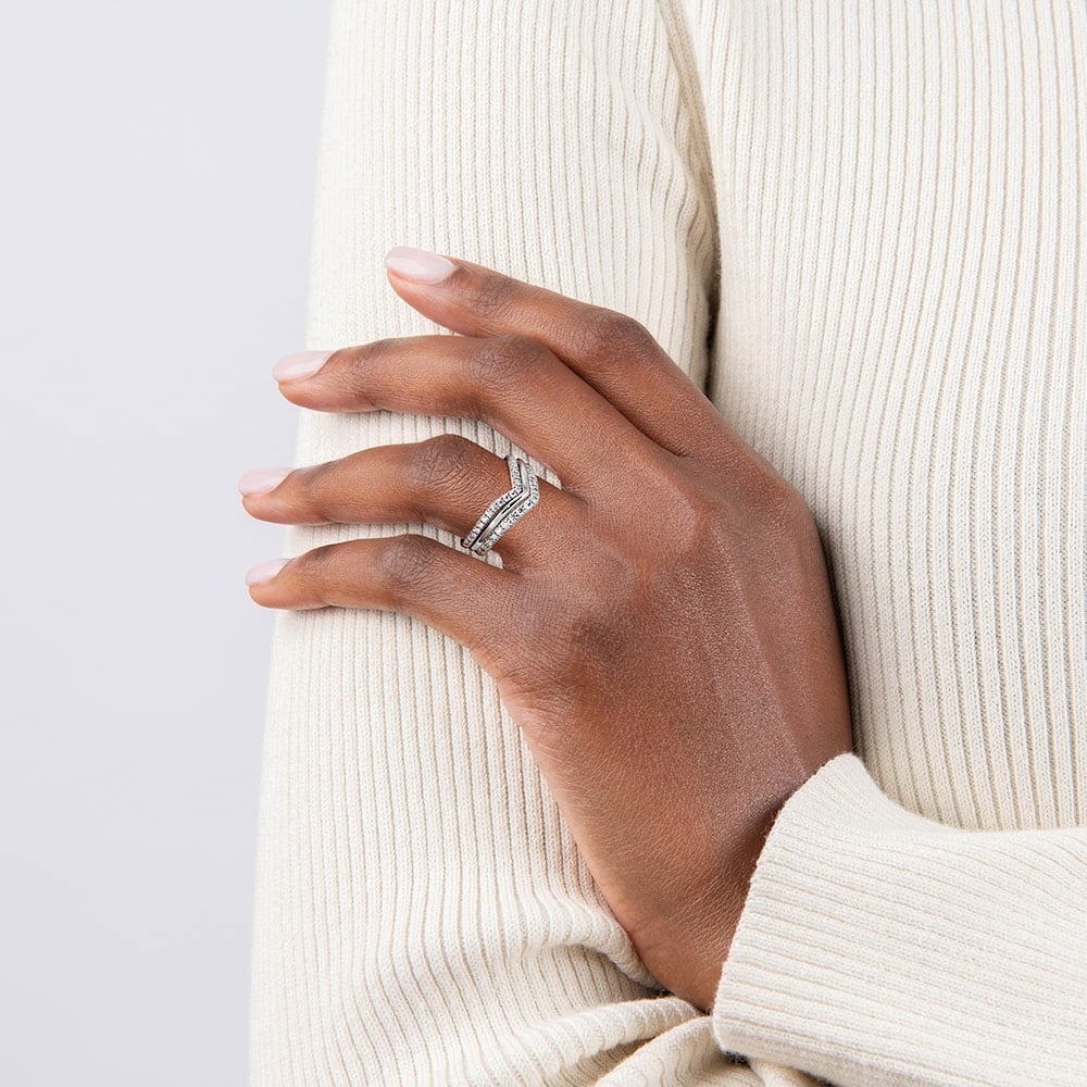 stackable chevron diamond rings