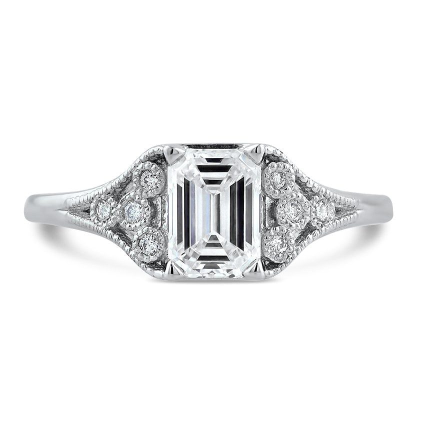 Custom Antique Inspired Emerald-Cut Diamond Ring