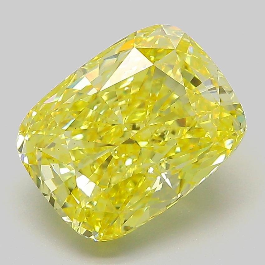 4.09 Ct. Fancy Intense  Yellow Cushion Lab Grown Diamond