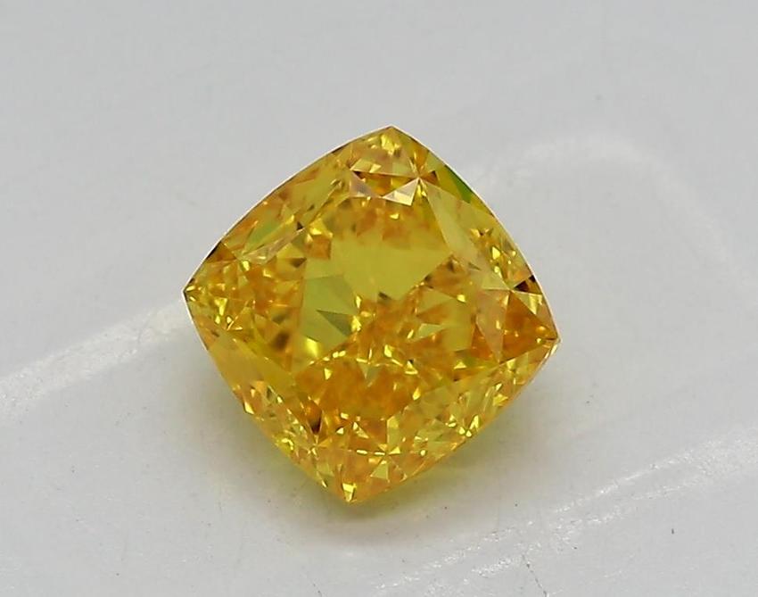 0.96 Ct. Fancy Vivid Yellow Cushion Lab Grown Diamond