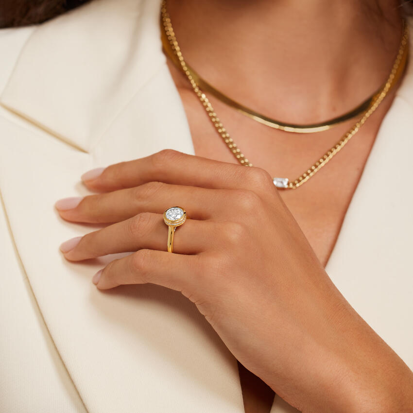 18K Yellow Gold Luna Hidden Halo Diamond Ring