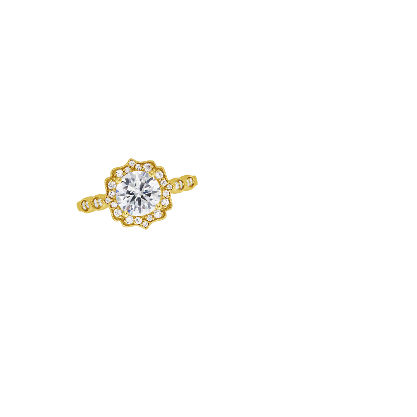 18K Yellow Gold Cadenza Halo Diamond Ring