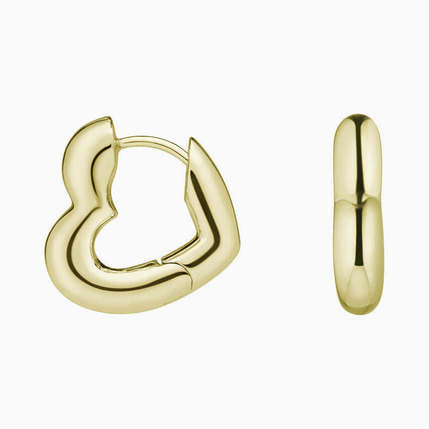 14K Yellow Gold Heart Shaped Tube Hoop Earrings