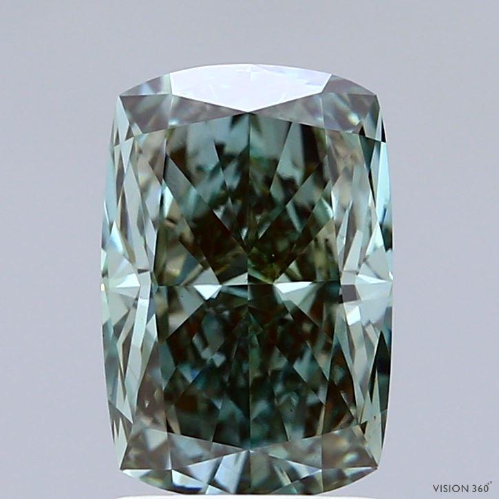 2.32 Ct. Fancy Vivid Green Cushion Lab Grown Diamond