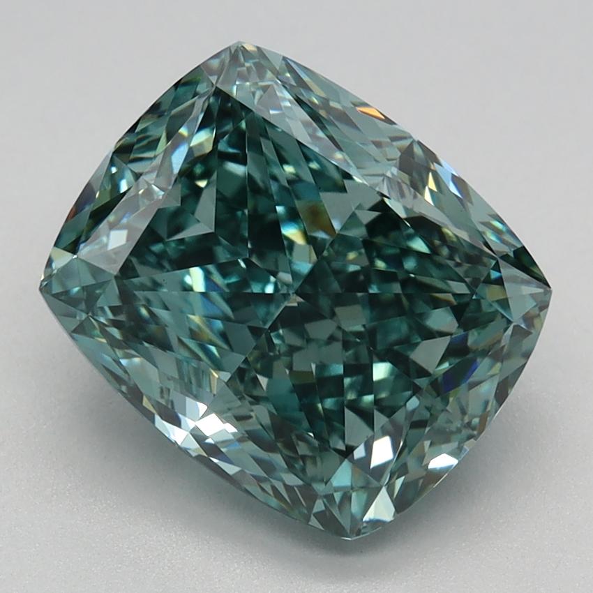3.13 Ct. Fancy Vivid Green Cushion Lab Grown Diamond
