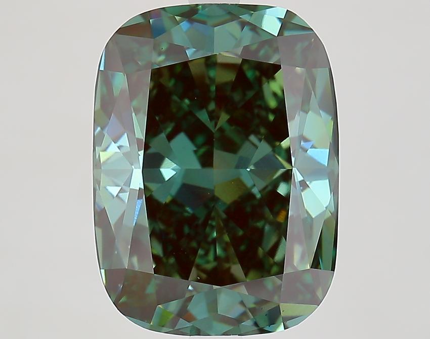 7.58 Ct. Fancy Vivid Green Cushion Lab Grown Diamond