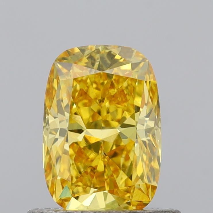 0.74 Ct. Fancy Vivid Yellow Cushion Lab Grown Diamond
