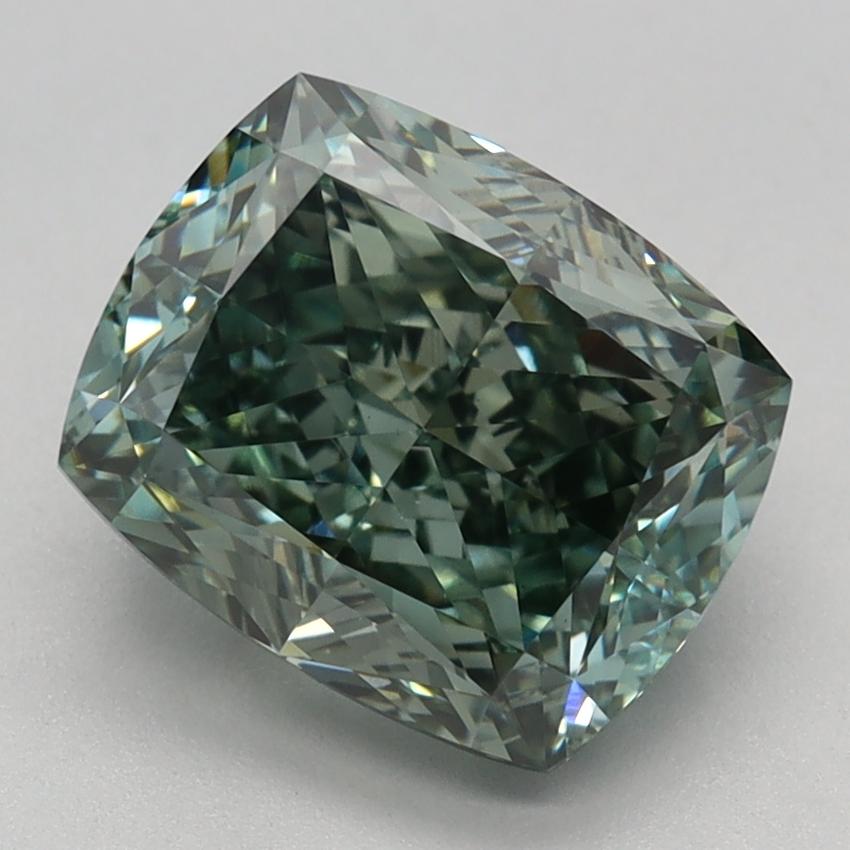 2.68 Ct. Fancy Vivid Green Cushion Lab Grown Diamond