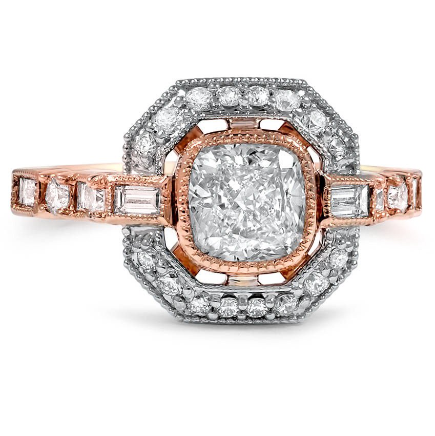 Custom Two-tone Fancy Halo with Diamond Baguettes