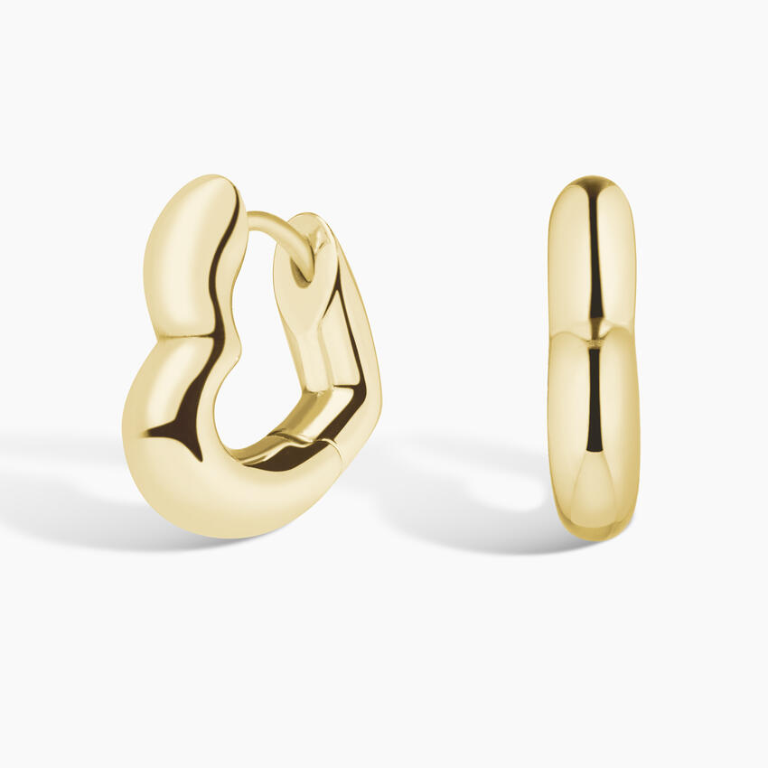 14K Yellow Gold Heart Shaped Tube Hoop Earrings