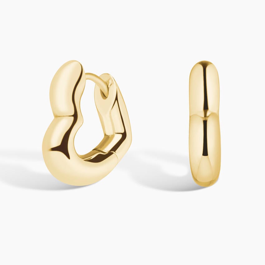 14K Yellow Gold Heart Shaped Tube Hoop Earrings