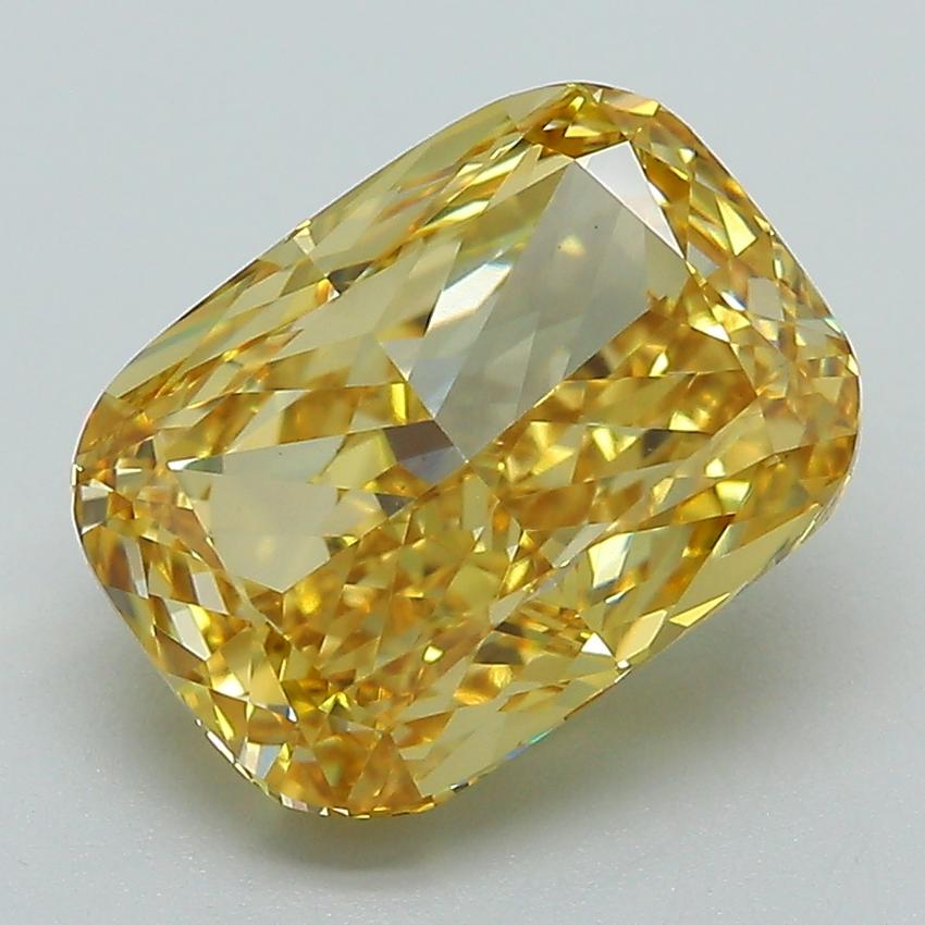 4.01 Ct. Fancy Vivid Yellow Cushion Lab Grown Diamond