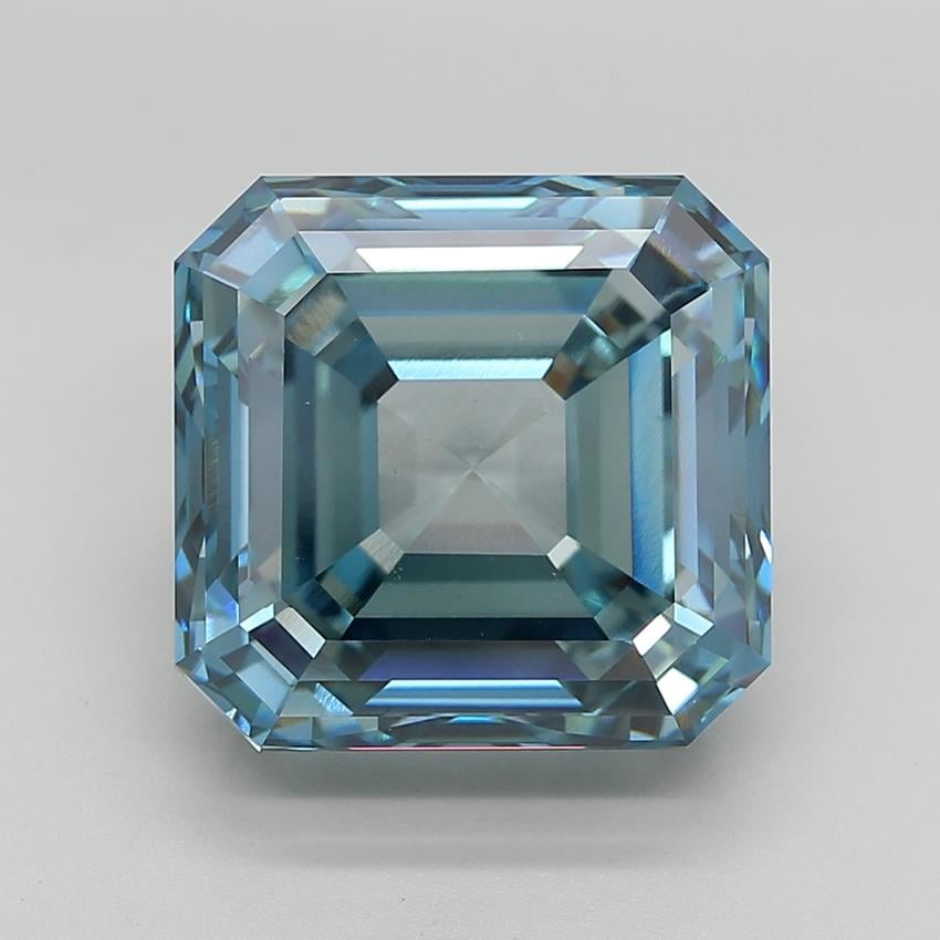 14.76 Ct. Fancy Vivid Greenish Blue Asscher Lab Grown Diamond